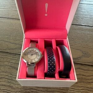 Isaac Mizrahi Silver Watch with Polka Dot and NavyBands New